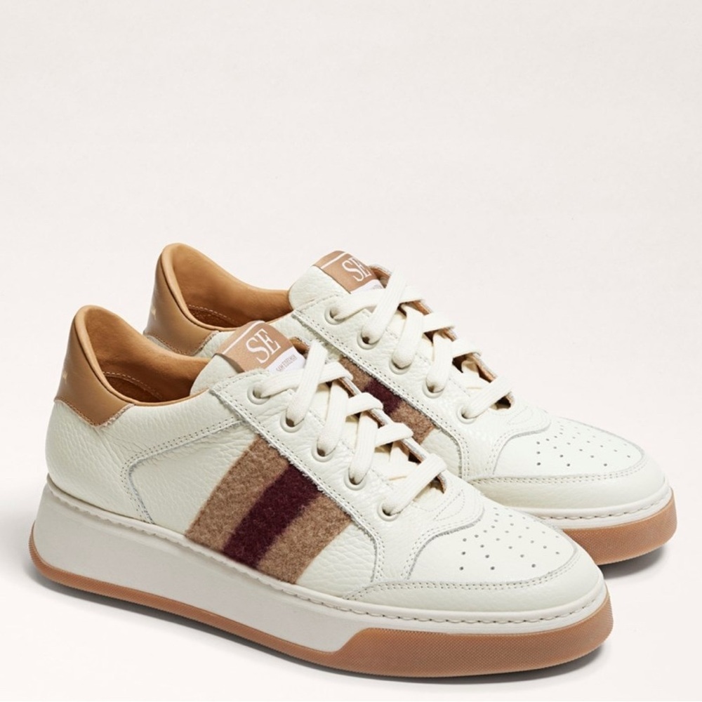 Sam Edelman Anko Womens Leather Sneakers Sz 9 White Biscotto Leather Wool Stripe